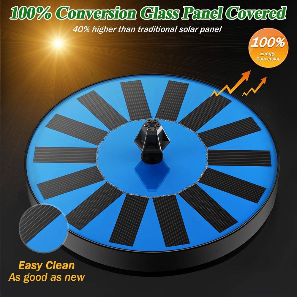 None Solar Fountain Upgraded 100% Glass Covered, Solar Powered Bird Bath Water Fountains
