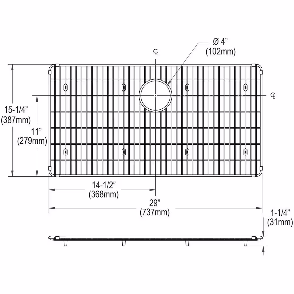 Elkay Crosstown 29 in. x 15.25 in. Bottom Grid for Kitchen Sink in Stainless Steel