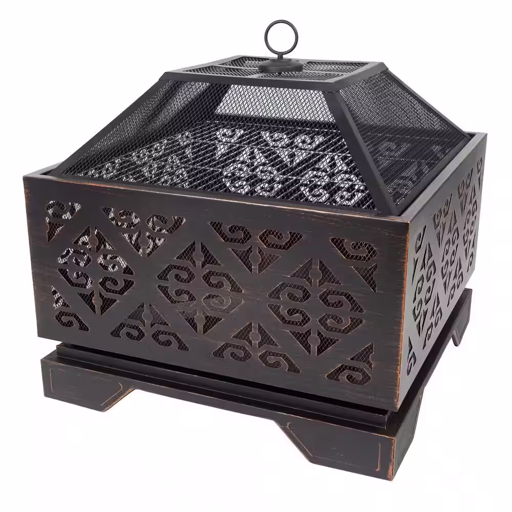Pleasant Hearth Vienna 26 in. W x 26 in. H Square Steel Wood Burning Rubbed Bronze Fire Pit
