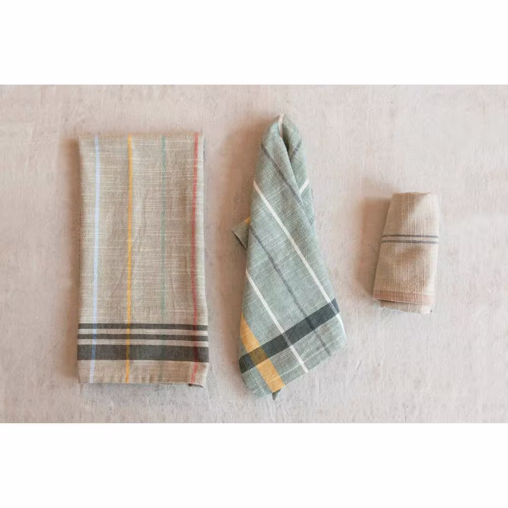 Storied Home Multi Striped Woven Cotton Tea Towel (Set of 3)