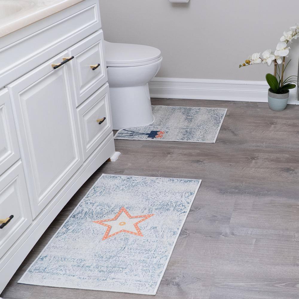 SUSSEXHOME Toilet Mat Set Blue, 2-Piece Cotton Bathroom Contour Rugs Set