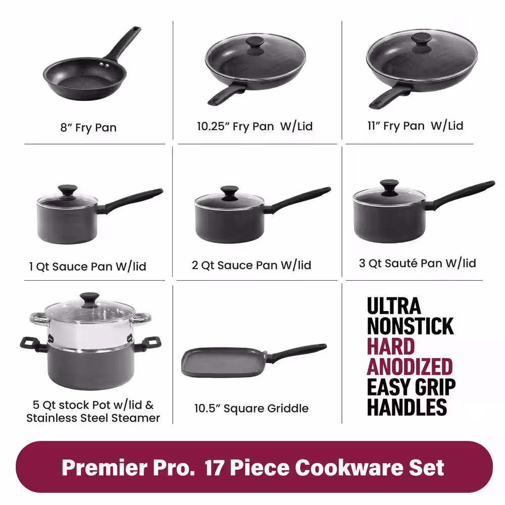 GRANITESTONE Pro Premier Non-Stick Hard Anodized Aluminium 17 Piece Cookware Set