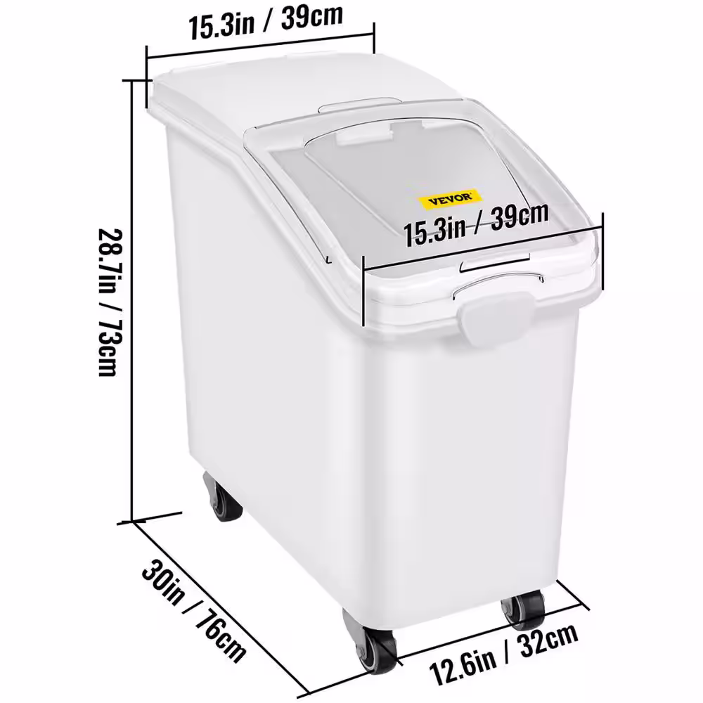 VEVOR 27 Gal. Ingredient Storage Bin with 500 Cup Commercial Food Container with Scoop and Sliding Lid for Kitchen,White