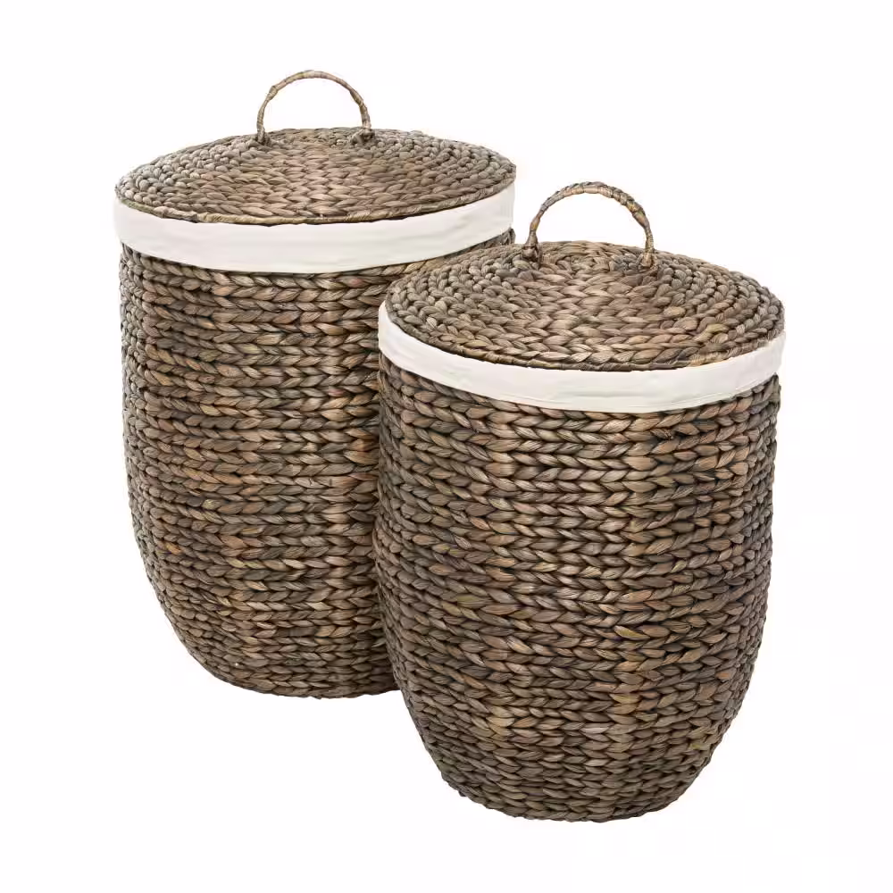Litton Lane Seagrass Handmade Storage Basket with Liner and Matching Tops (Set of 2)
