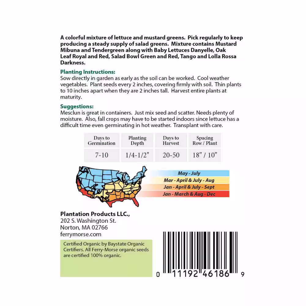 Ferry-Morse Mesclun Gourmet Greens Mix Organic Seed