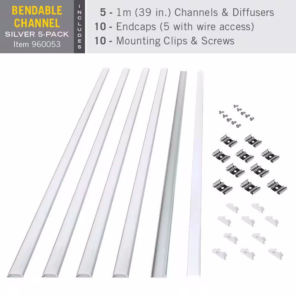 None Bendable Silver Tape Light Channel LED Mounting Hardware 5-Pack