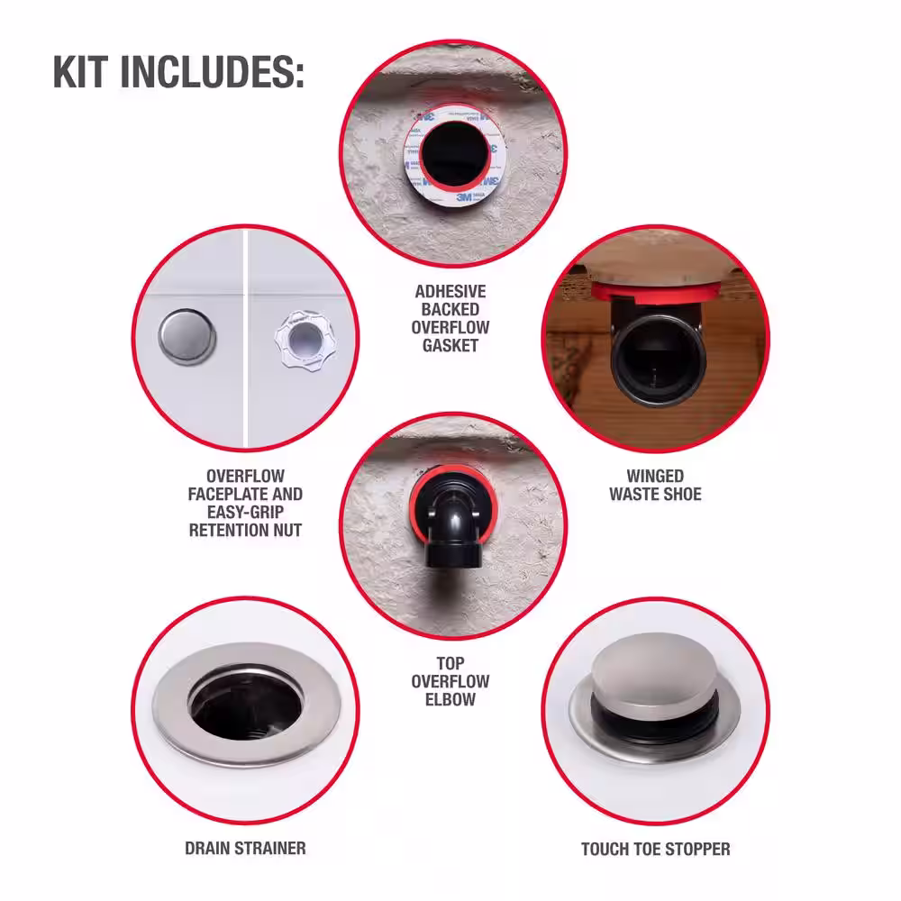 Oatey Touch Toe Sch. 40 ABS Bath Waste Half Drain Kit in Brushed Nickel