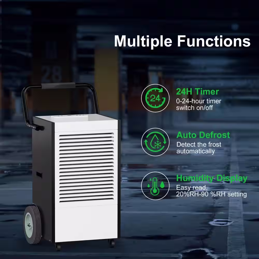 Runesay 225 pt. 8000 sq.ft. Industrial Commercial Dehumidifier in. Blacks with Handles and Wheels for Large Space