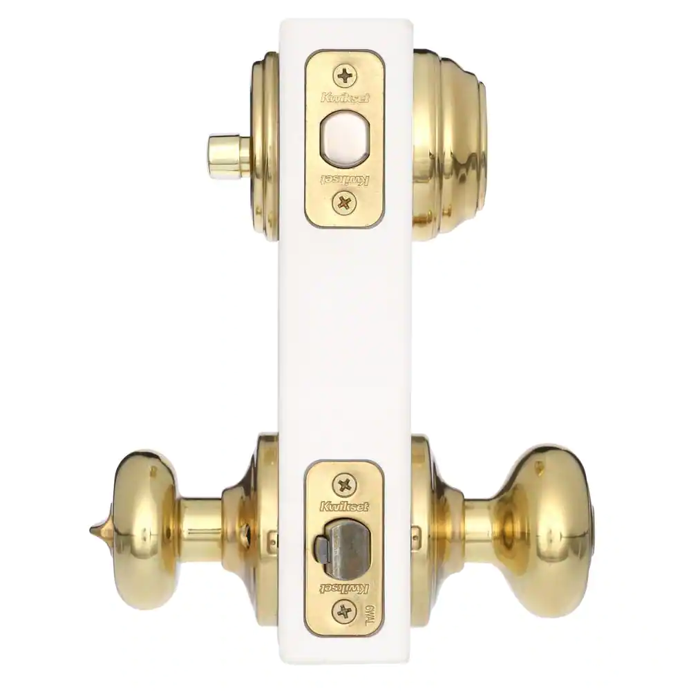 Kwikset Juno Polished Brass Exterior Entry Door Knob and Single Cylinder Deadbolt Combo Pack Featuring SmartKey Security