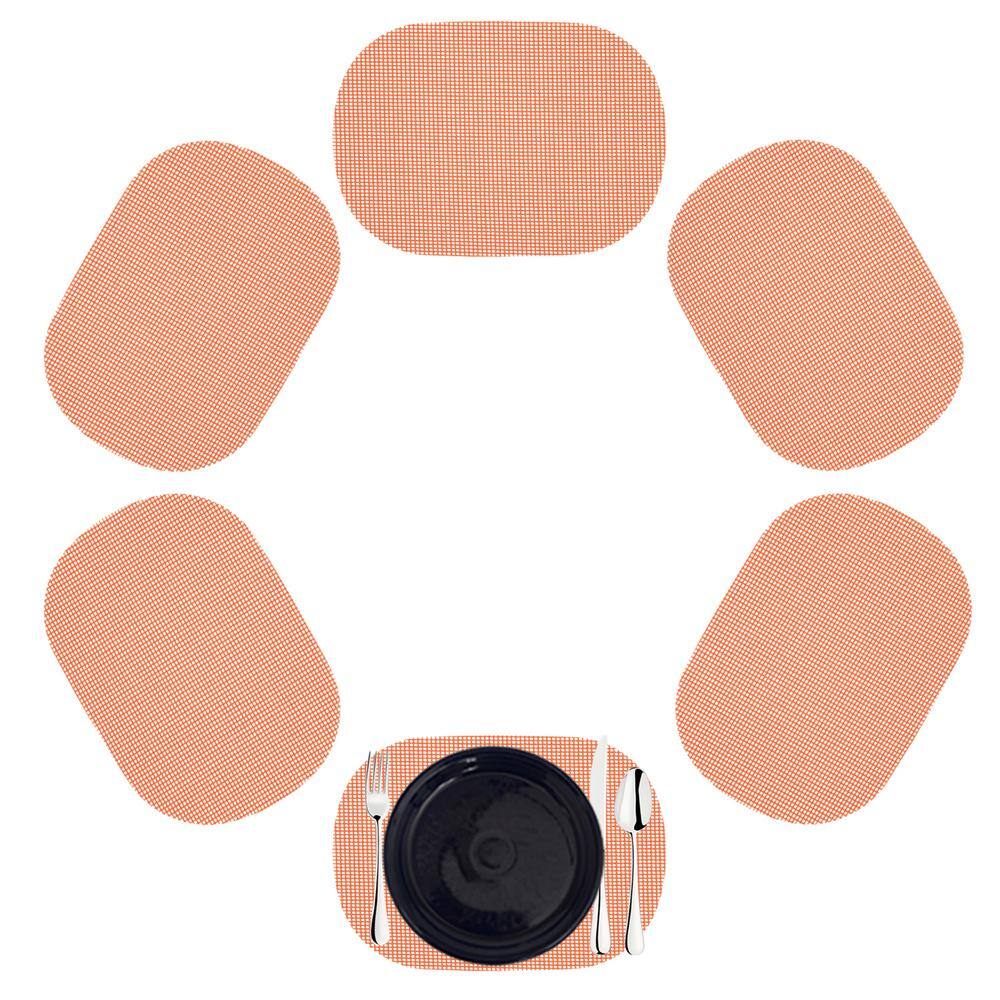 Kraftware Fishnet 17 in. x 12 in. Spice Orange PVC Covered Jute Oval Placemat (Set of 6)