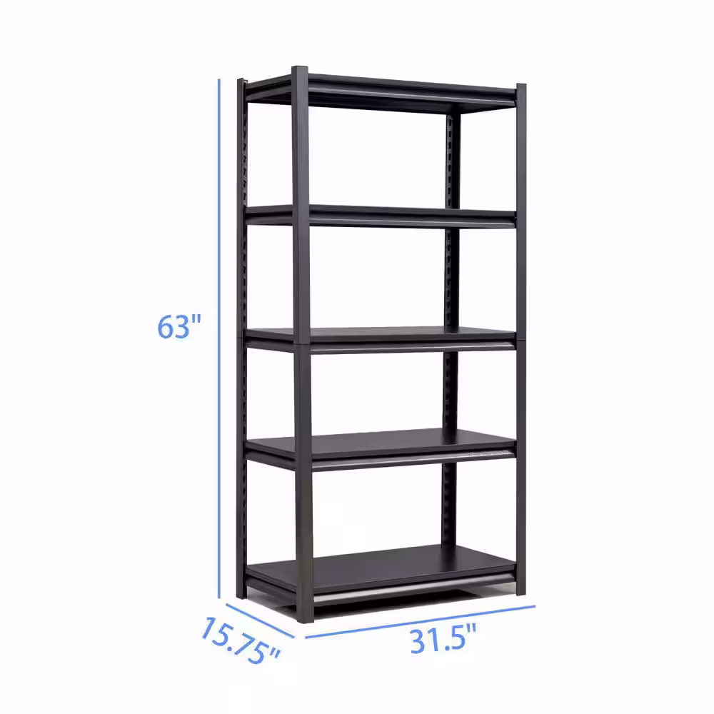 Tidoin Black 5-Tier Adjustable Metal Shelving Unit, Heavy Duty Shelving Utility Rack 31.5 in. W x 15.7 in. D x 63 in. H