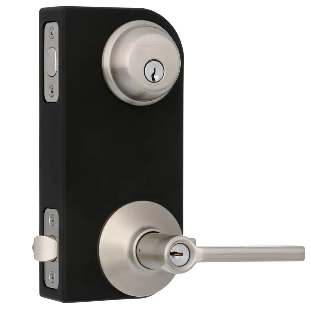 Schlage Latitude Satin Nickel Single Cylinder Deadbolt and Keyed Entry Door Handle Combo Pack
