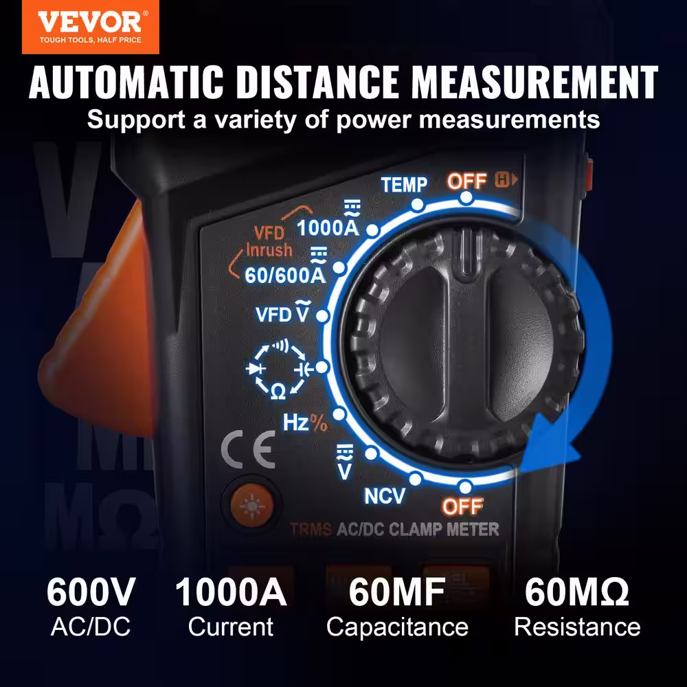 VEVOR 1000 Amp Digital Clamp Meter T-RMS 6000 Counts Clamp Multi-meter Tester for Home Industry Voltage Resistance Maintenance