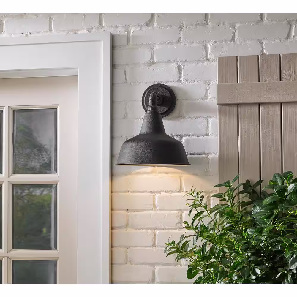 Home Decorators Collection Hargreaves 11 in. One Light Gilded Iron Rustic Farmhouse Outdoor Wall Lantern Sconce with Seeded Glass