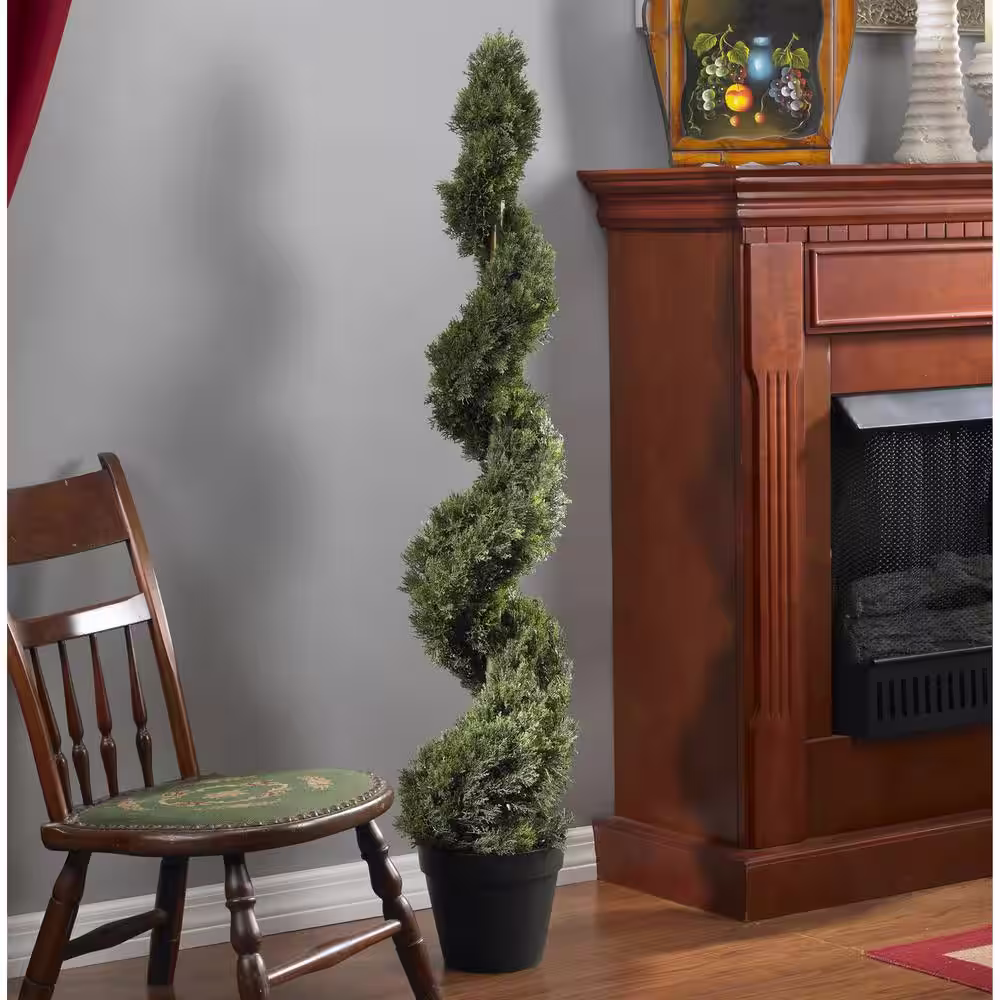 Nearly Natural 4 ft. Indoor Outdoor Cedar Spiral Silk Tree