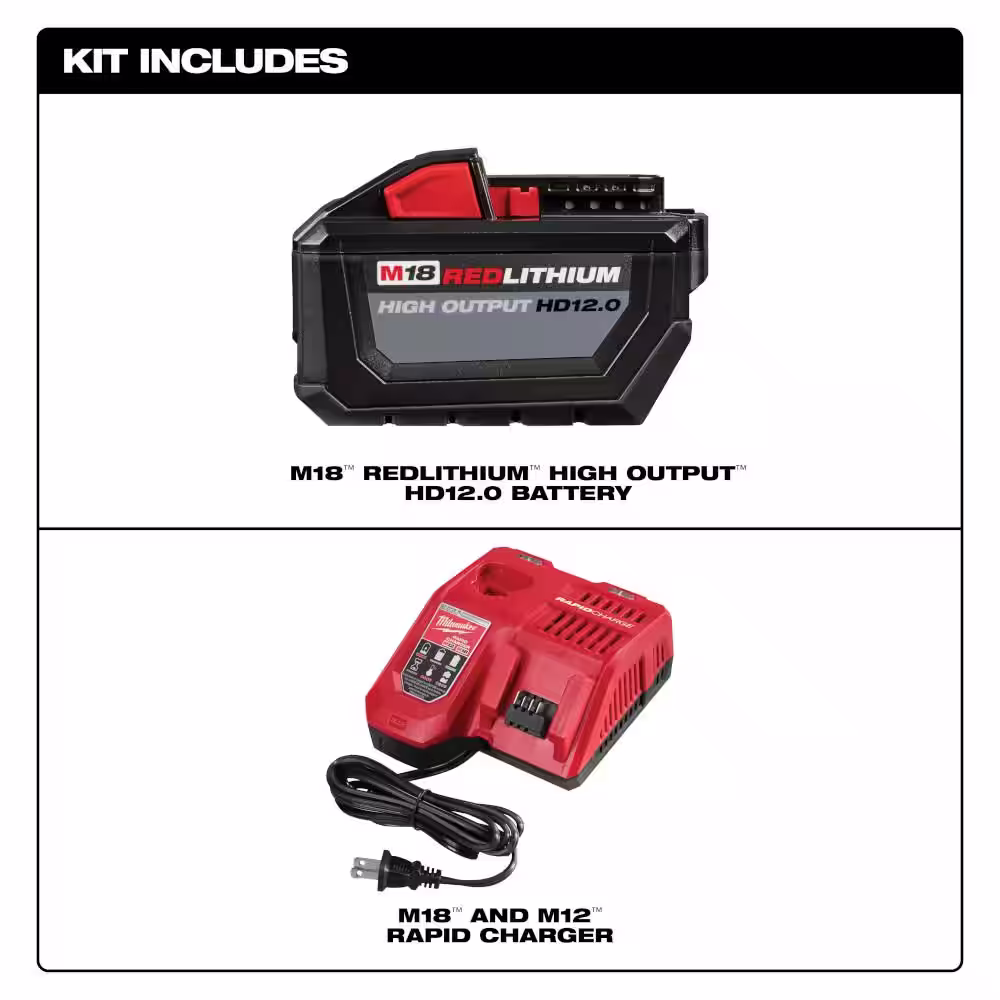 Milwaukee M18 18-Volt Lithium-Ion High Output Battery Pack 12.0 Ah and Rapid Charger Starter Kit