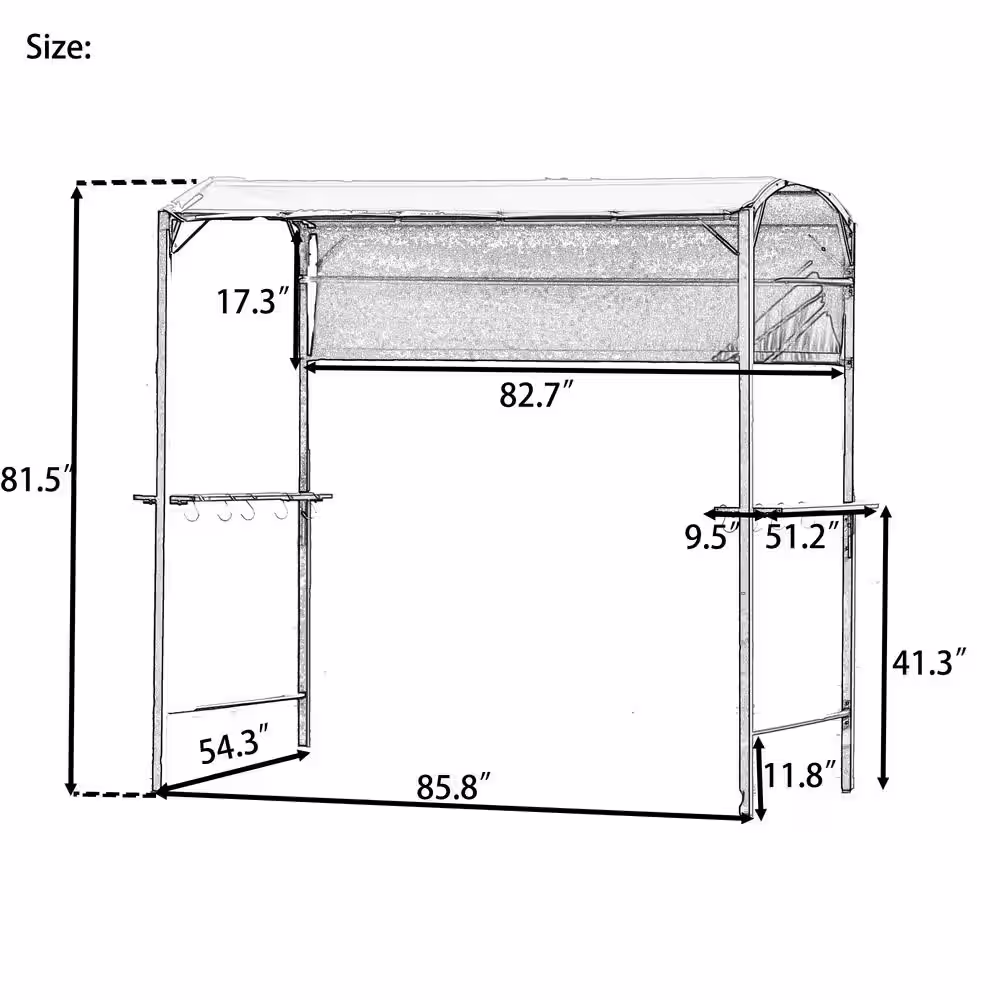None 7 ft. W x 6.8 ft. H Steel Double Tiered Patio Gray BBQ Grill Gazebo with Side Awning