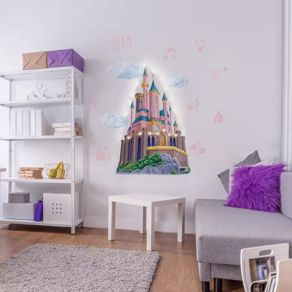 RoomMates Disney Princess Castle XL Pink Abstract Giant Wall Decal with String Lights