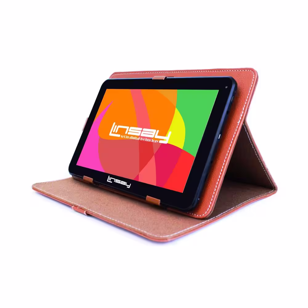 LINSAY 10.1 in. 2GB RAM 32GB Android 12 Quad Core Tablet with Brown Case