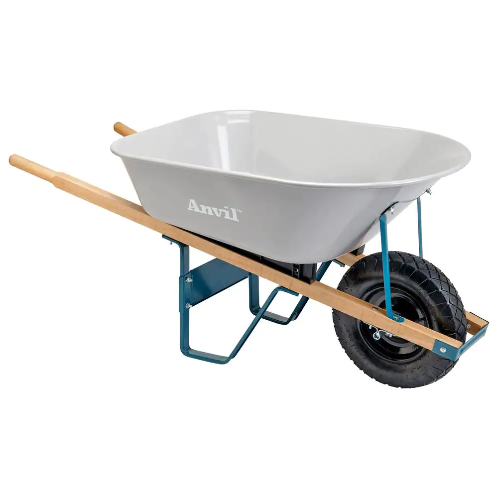 Anvil 6 cu. ft. Steel Tub Wheelbarrow with Wooden Handles and Pneumatic Tire
