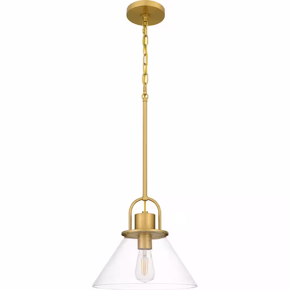 DSI LIGHTING Balfour 1-Light Brushed Gold Pendant with Clear Seedy Glass Shade