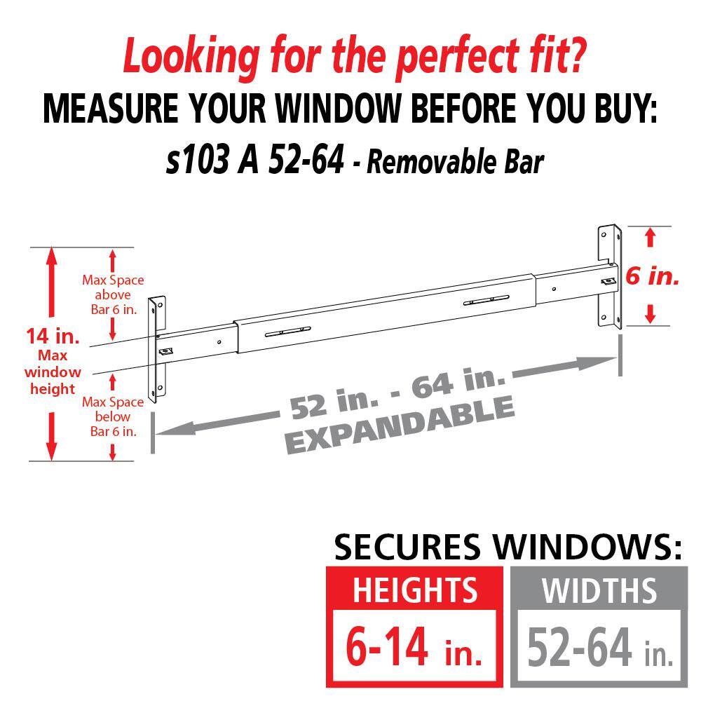 Mr. Goodbar Removable 52 in. to 64 in. Adjustable Width 1-Bar Window Guard - White