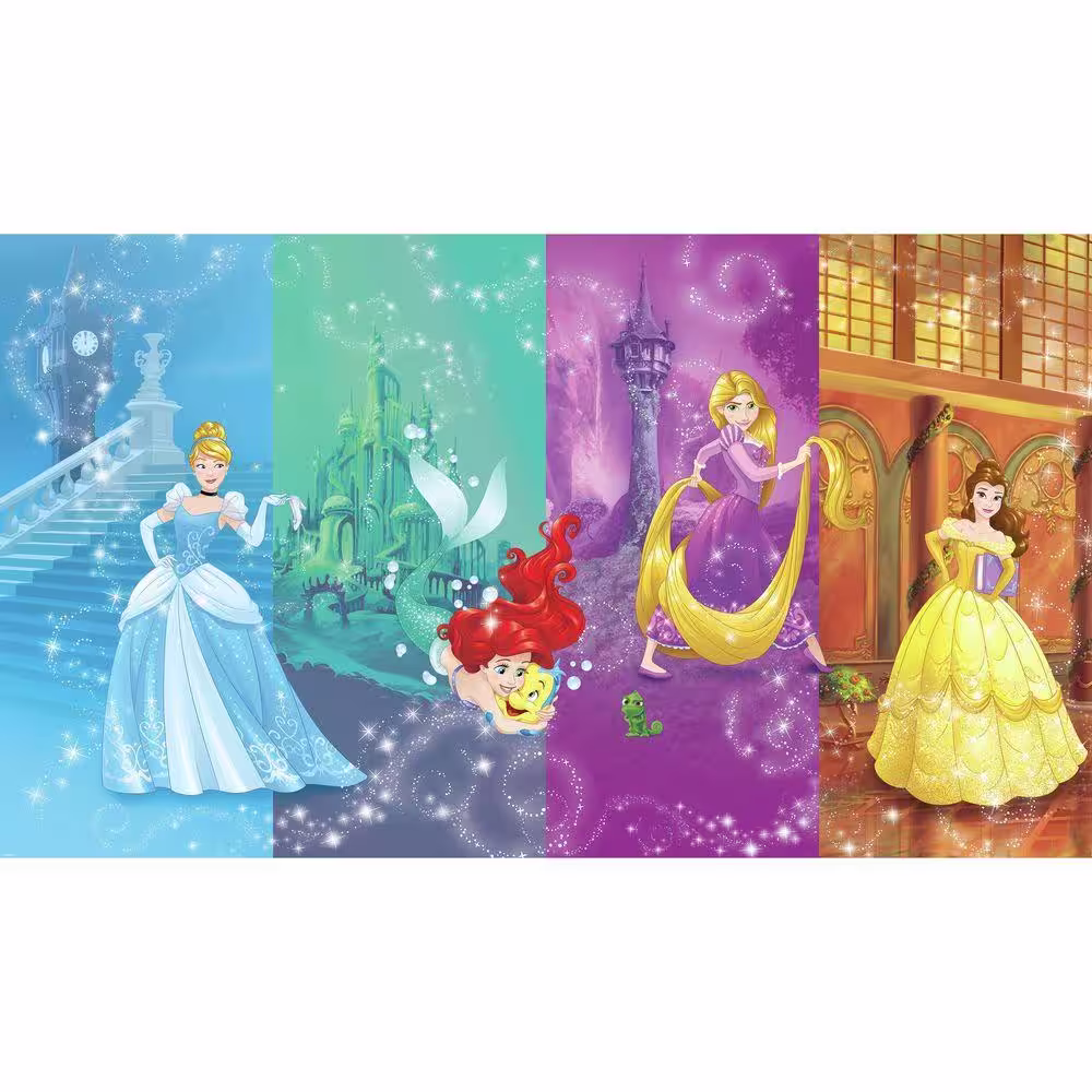 RoomMates 72 in. W x 126 in. H Disney Princess Scenes XL Chair Rail 7-Panel Prepasted Wall Mural