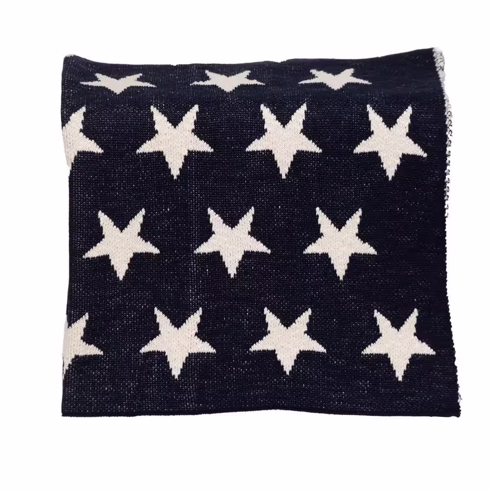 HomeRoots Jordan Navy Blue Geometric Cotton Baby Blanket