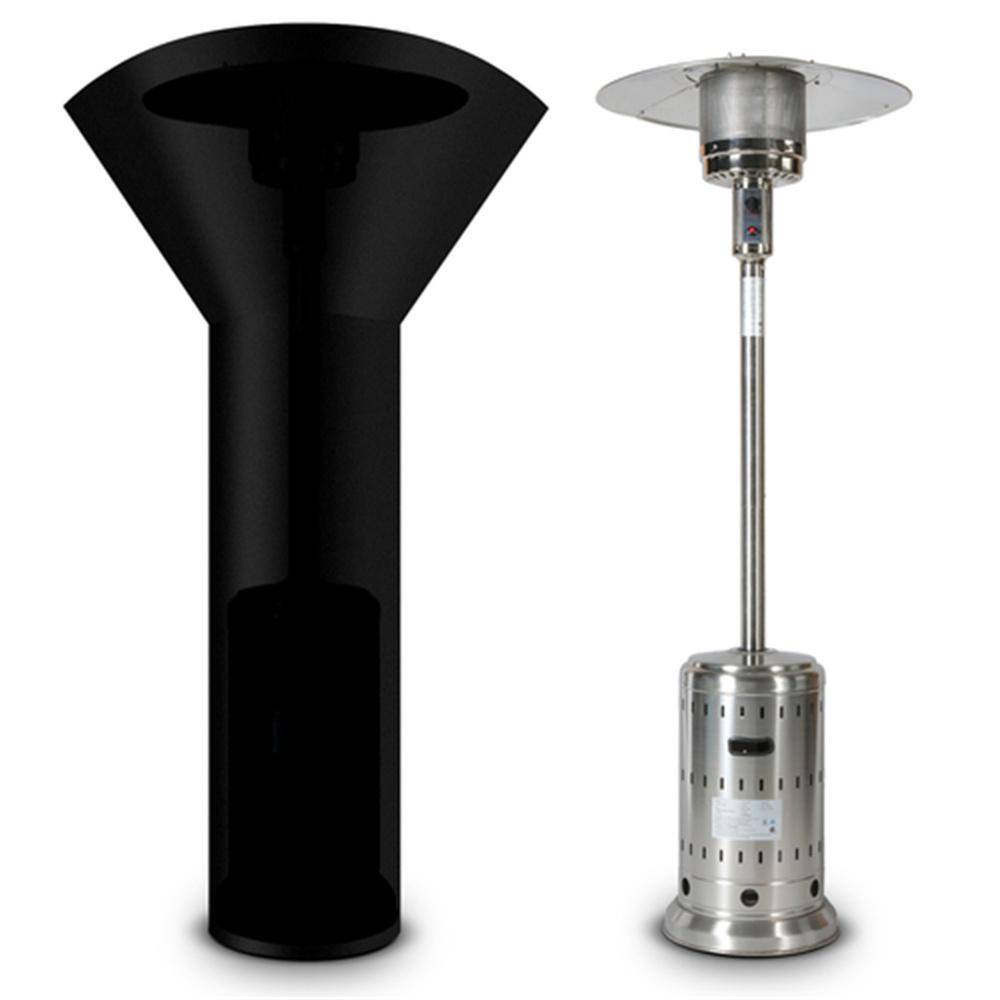 None 46000 BTU Propane Stainless Steel Patio Heater with Two Smooth-rolling Wheels, Hose Set, Black Cover, Pole in Two Pieces