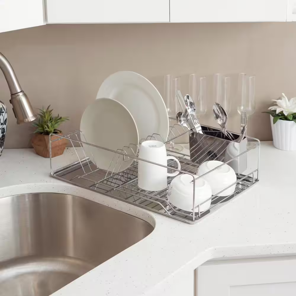Home Basics Stainless Steel Dish Rack Tray in Chrome