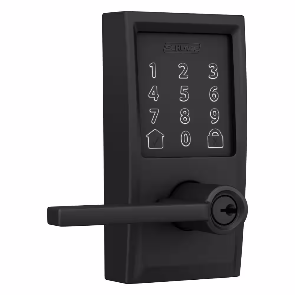 Schlage Century Matte Black Electronic Encode Smart Wi-Fi Latitude Lever with Alarm