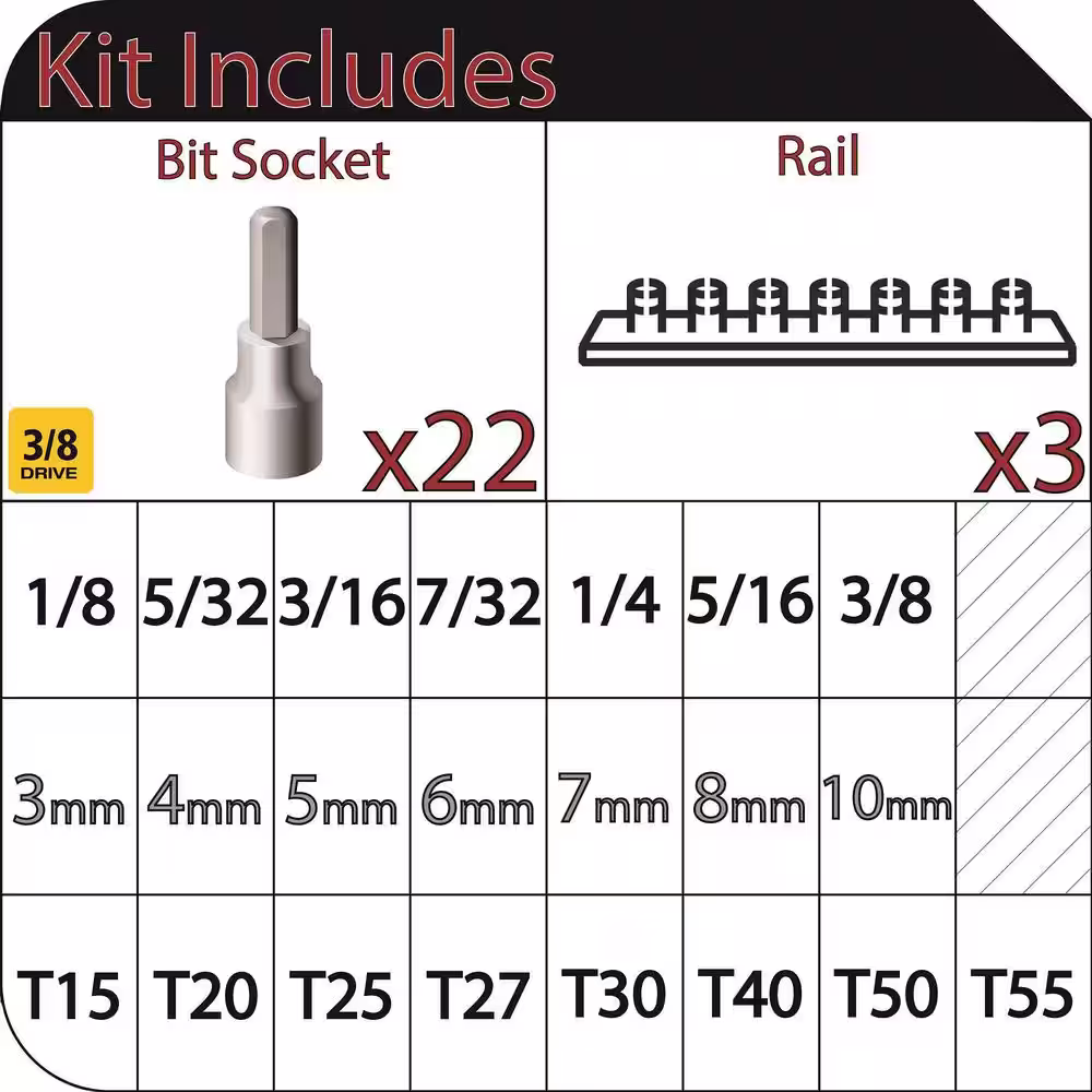 Husky 3/8 in. Drive SAE/Metric Hex/Torx Bit Socket Set (22-Piece)