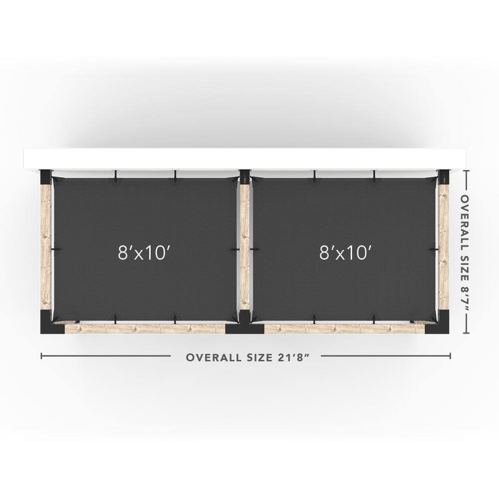 TOJA GRID 8 ft. L x 20 ft. W Double Wall Mount Pergola Kit with 2 White Shade Sails, 6x6 Wood