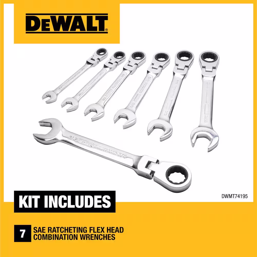 DEWALT SAE Ratcheting Flex Head Combination Wrench Set (7-Piece)