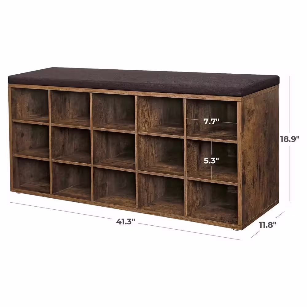 None 18.9 in. H 15-Pair 4-Tier Brown Wood Shoe Rack