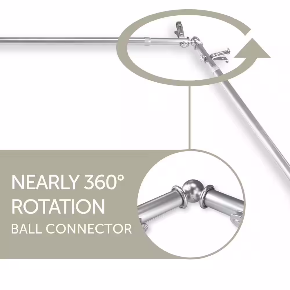 EMOH Saymna 20-36 in. sides, 38-72 in. center Adjustable Bay Window Double Curtain Rod 13/16 in. in Satin Nickel with Finial
