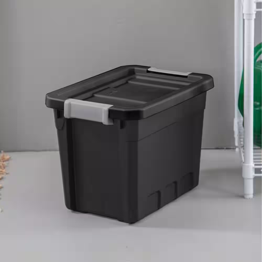 Sterilite 7.5 gal. Rugged Industrial Storage Totes with Latch Lid in Black (6-Pack)