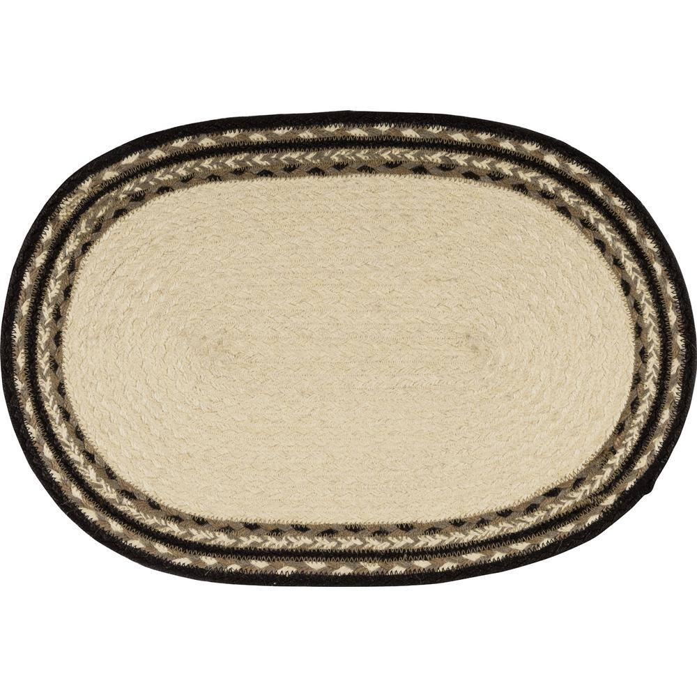 VHC BRANDS Sawyer Mill Pig 12 in. W x 18 in. L Beige/Cream Bleached White Asphalt Grey Taupe Jute Oval Placemat (Set of 6)