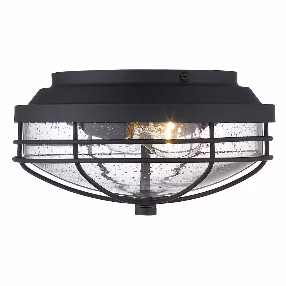 Golden Lighting Seaport 2-Light Black Outdoor Flush Mount Light