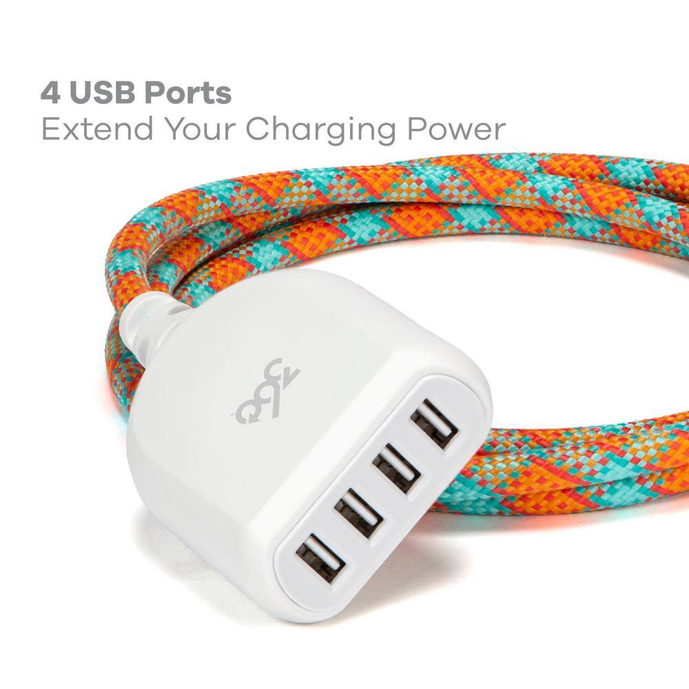 360 Electrical Habitat 4.8 6 ft. 18 Gauge General Purpose Indoor Poppy Field/Braided USB Extension Cord