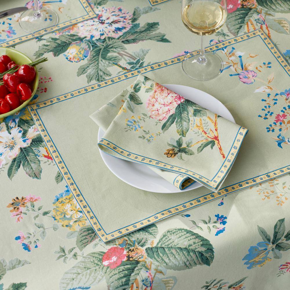 None Floral Blossoms 14 in. x 20 in. Green Cotton Placemats