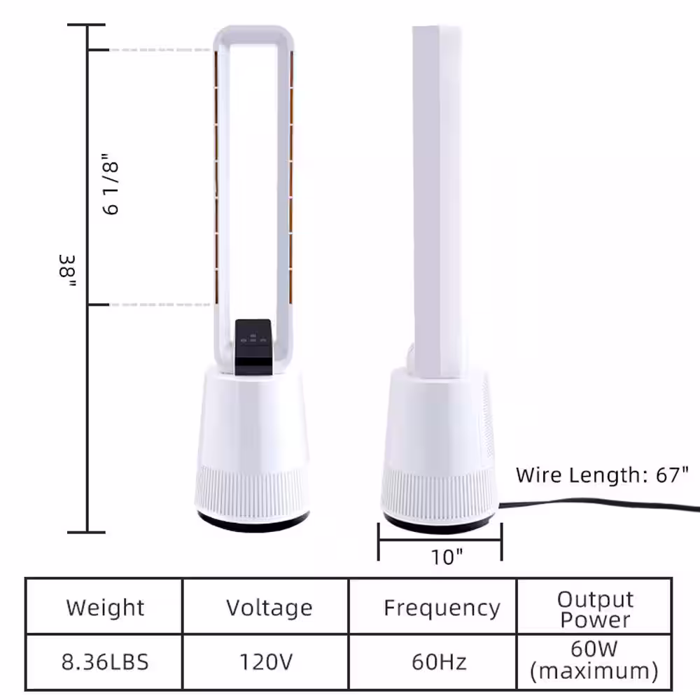 Amucolo 38 in. 3 Speeds Oscillating Bladeless Fan Tower Fan Air Circulator Fan with 15 Hours Timer and Remote Control