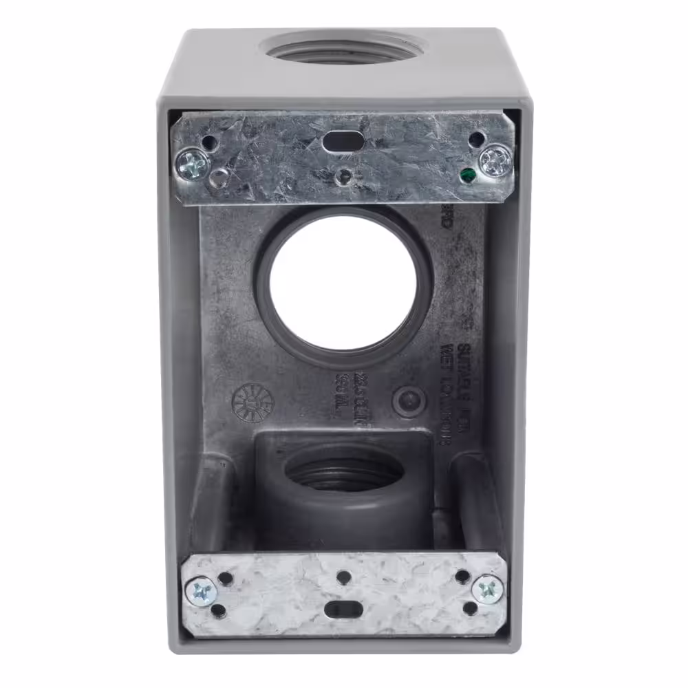 Commercial Electric 1-Gang Metallic Weatherproof Box with (3) 1 in. Holes, Gray