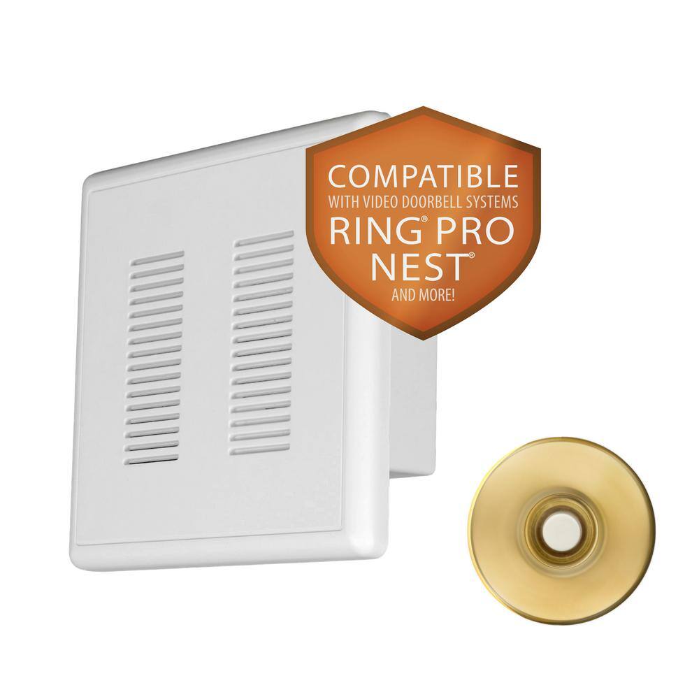 NICOR PrimeChime Plus 2 Video Compatible Wired Door Bell Chime Kit with Polished Brass Stucco Button