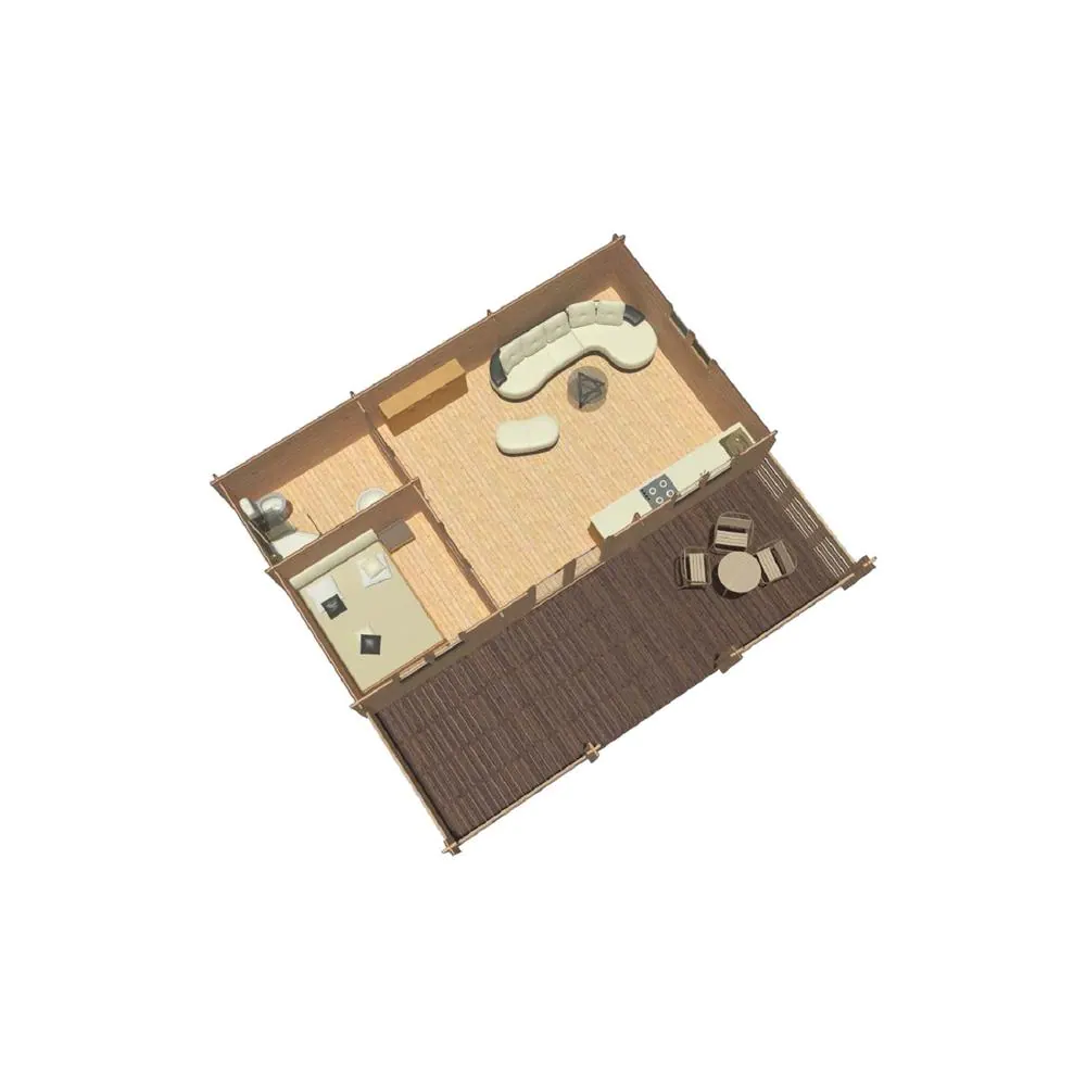 Hud-1 EZ Buildings Lama J44LT 26 ft. x 14 ft. with 26 ft. x 8 ft. Porch Includes Solar Power Log Cabin Kit