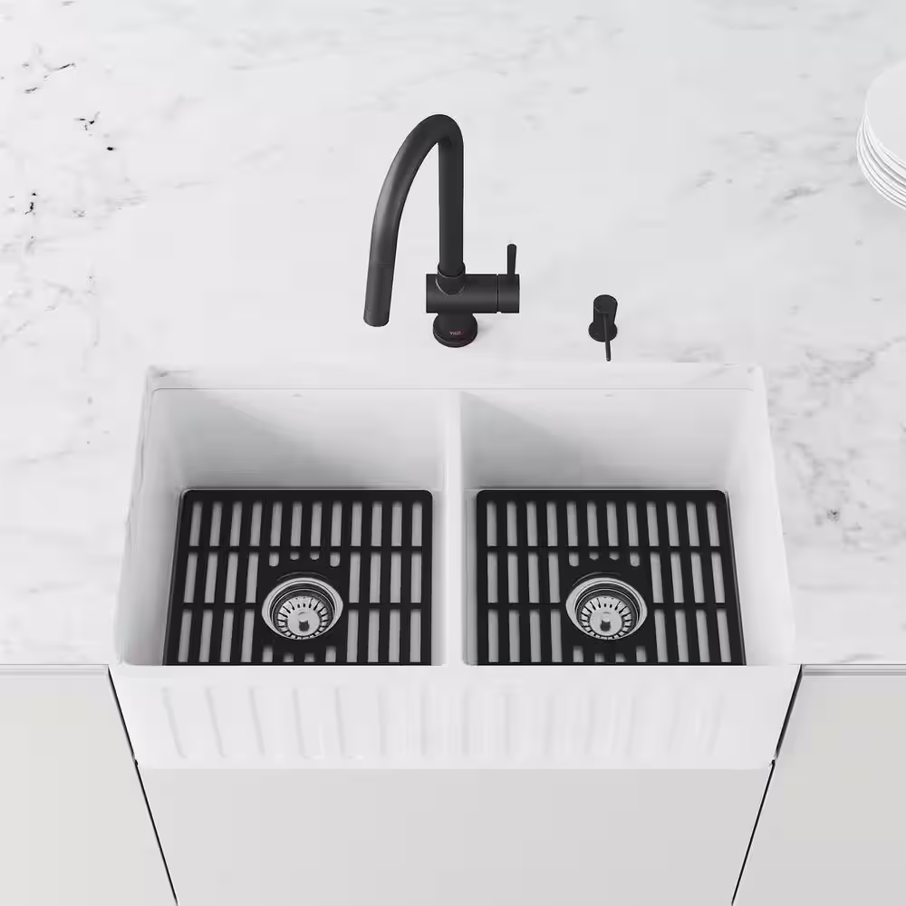 VIGO 15 in. x 14 in. Silicone Bottom Grid for 33 in. Double Bowl Kitchen Sink in Matte Black (2-Pack)
