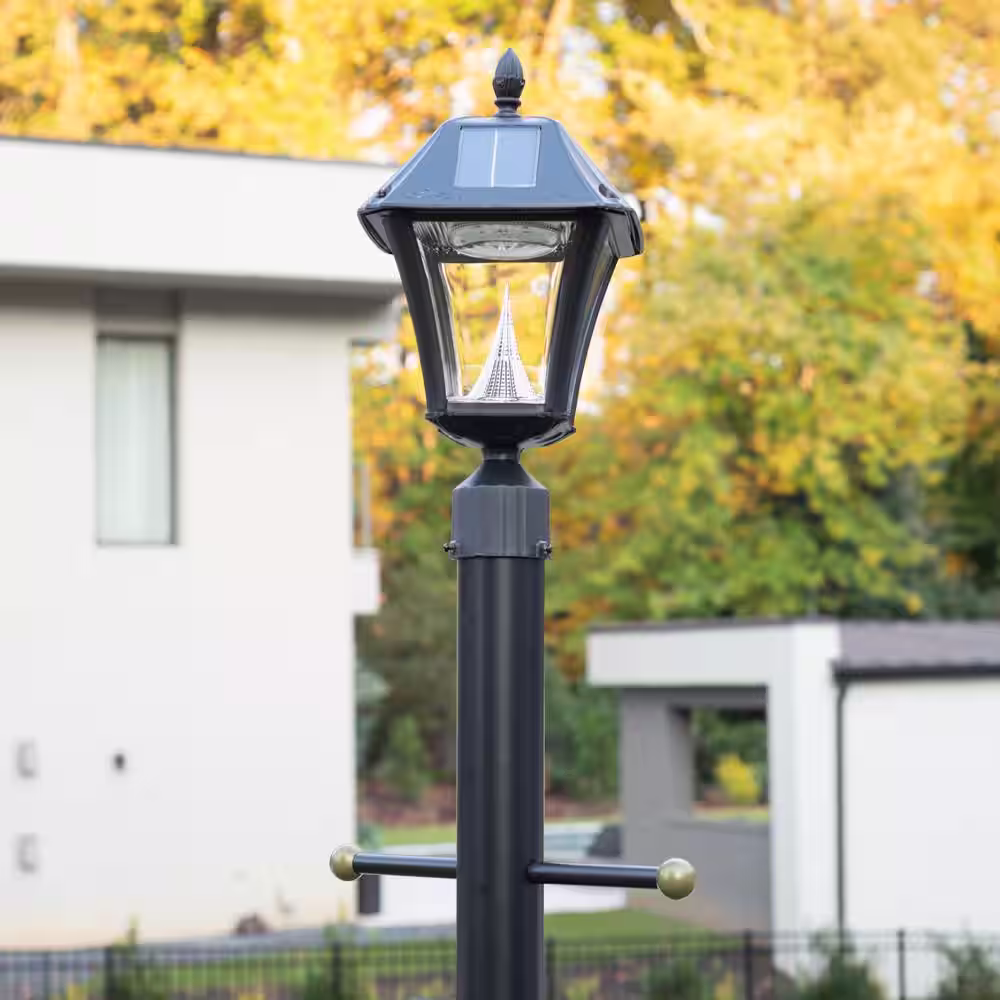 GAMA SONIC Baytown II Black Resin Outdoor Integrated LED Solar Post Light/Wall Sconce with Bright-White LEDs