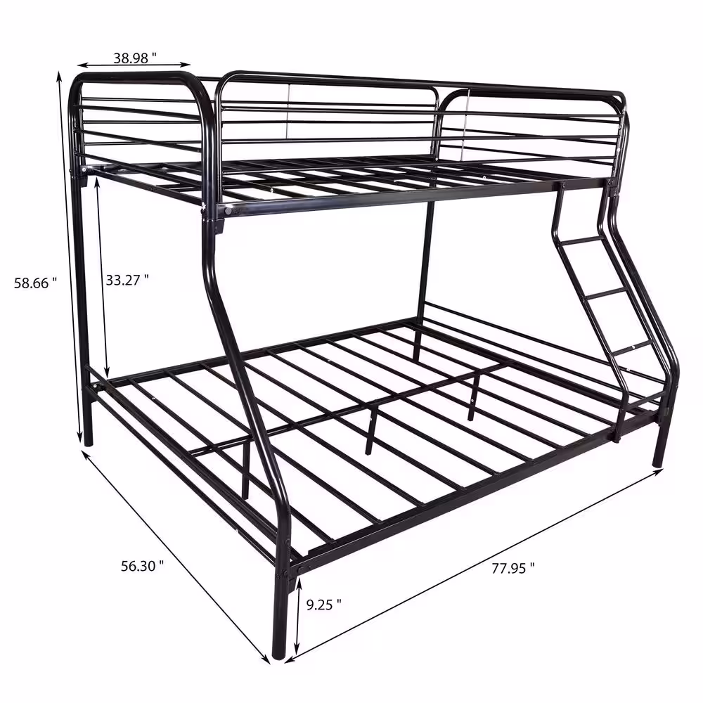 wetiny Black Heavy Duty Twin-Over-Full Metal Bunk Bed, Easy Assembly with Enhanced Upper-Level Guardrail