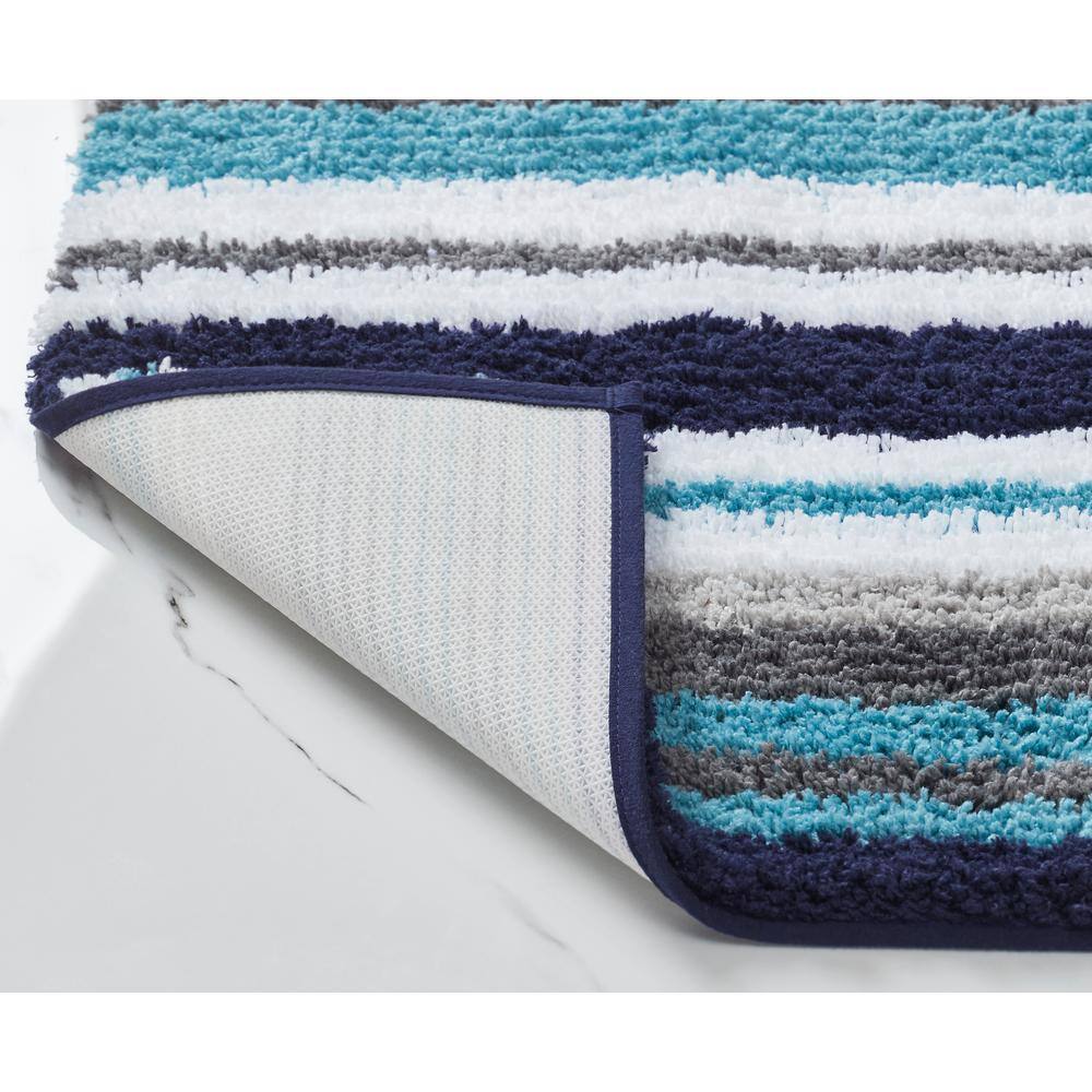 Better Trends Griffie Collection Blue and Gray Stripes Pattern 100% Cotton Rectangle 5-Piece Bath Rug and Towel Set