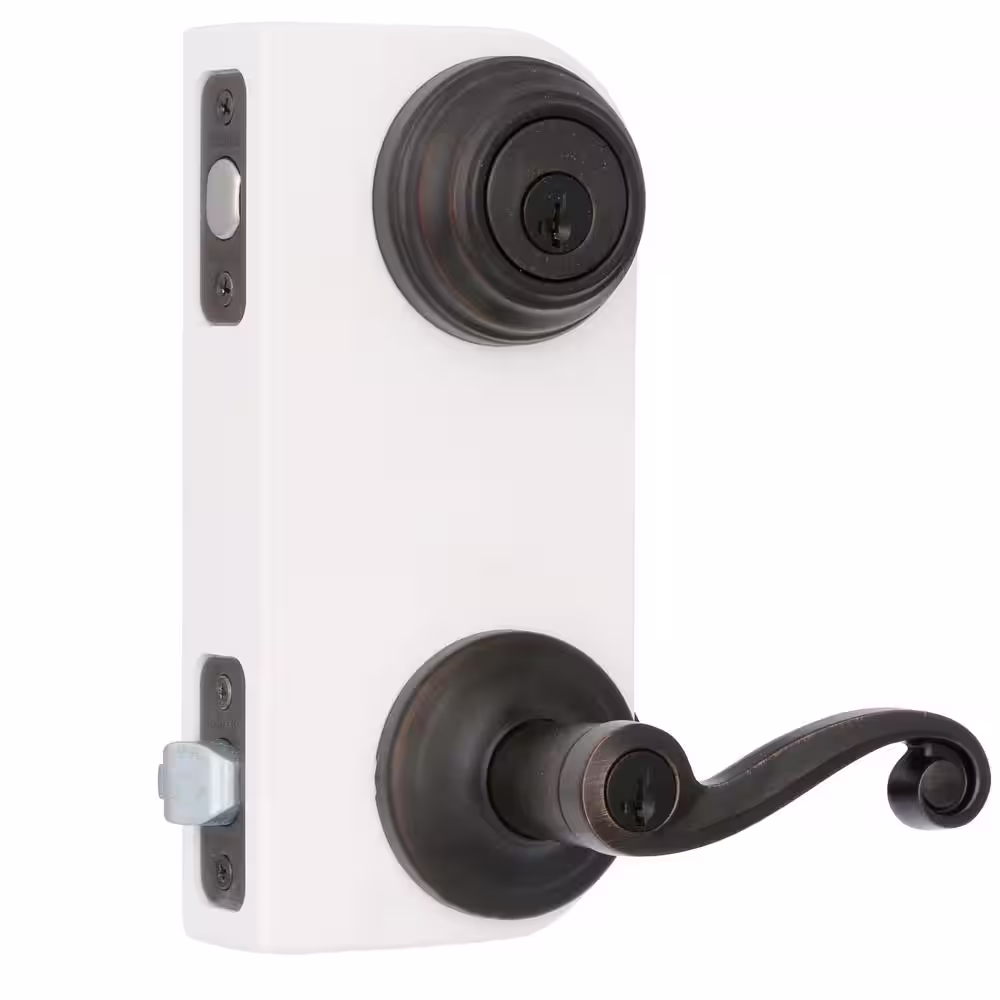 Kwikset Lido Venetian Bronze Exterior Entry Door Handle and Single Cylinder Deadbolt Combo Pack Featuring SmartKey Security